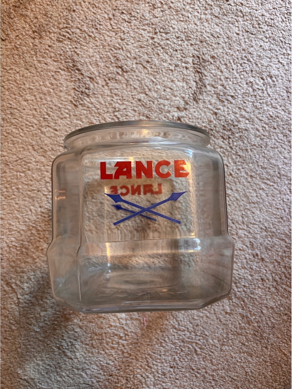 Antique 1960s general store square clear lance cracker glass jar no lid
